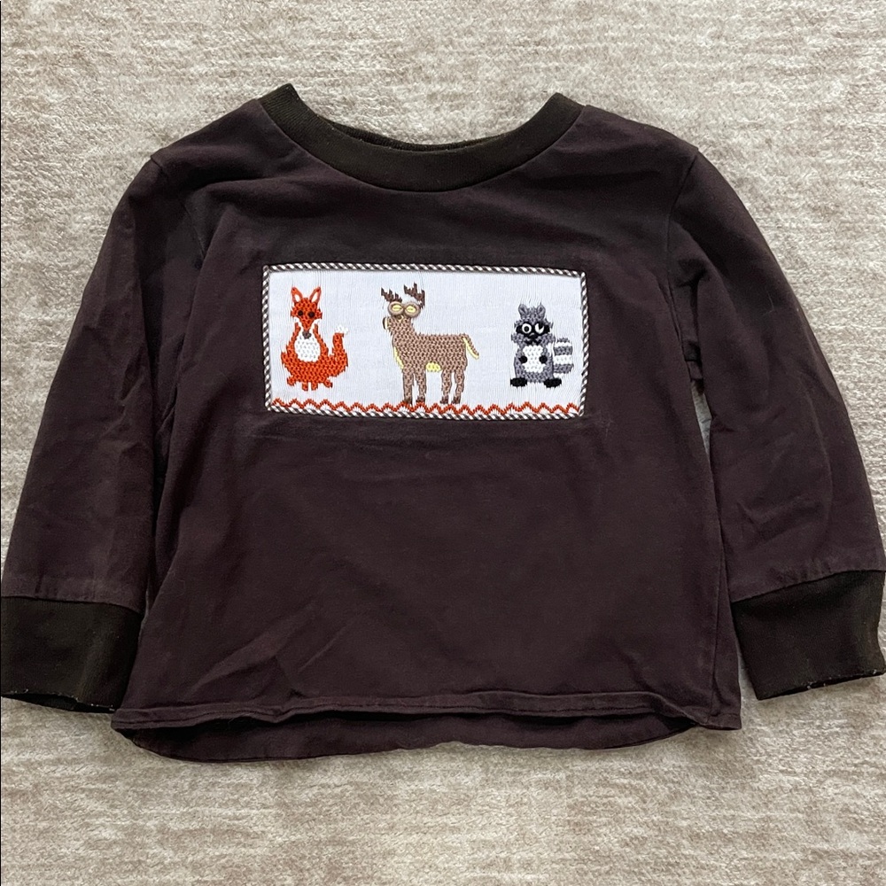 Kids Long Sleeve Animal Print Tee - Brown